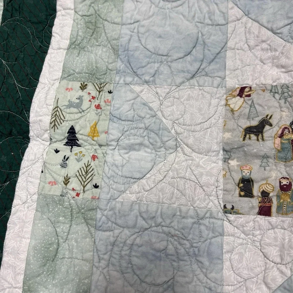 VTG Handmade Christmas Nativity Quilt Wall Hanging Throw, Reversible Holiday